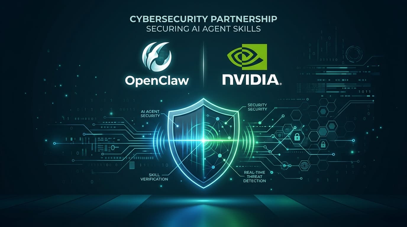 OpenClaw และ NVIDIA โลโก้ทั้งสองแบรนด์บนพื้นหลังสีน้ำเงิน-เขียว สื่อถึงความร่วมมือด้านความปลอดภัยของ AI Agent